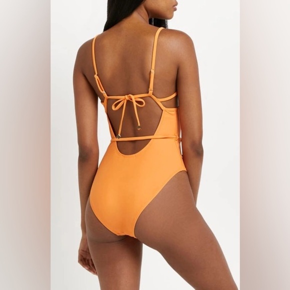 RIVER ISLAND Chain Detail Underwire One-piece Swimsuit Orange Sz. 10 UK / S US - Picture 3 of 12